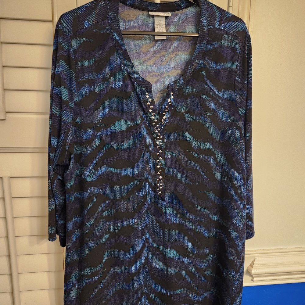 Catherines Blue and Gray Textured Top